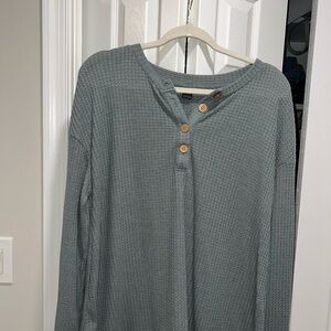 Gray Waffle Knit Henley Shirt with Wooden Buttons